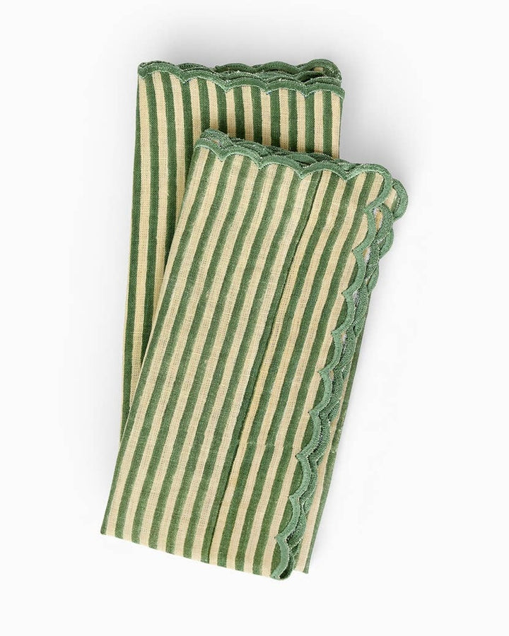 Block Printed Embroidered Scalloped Napkin | Set of 2 | Green