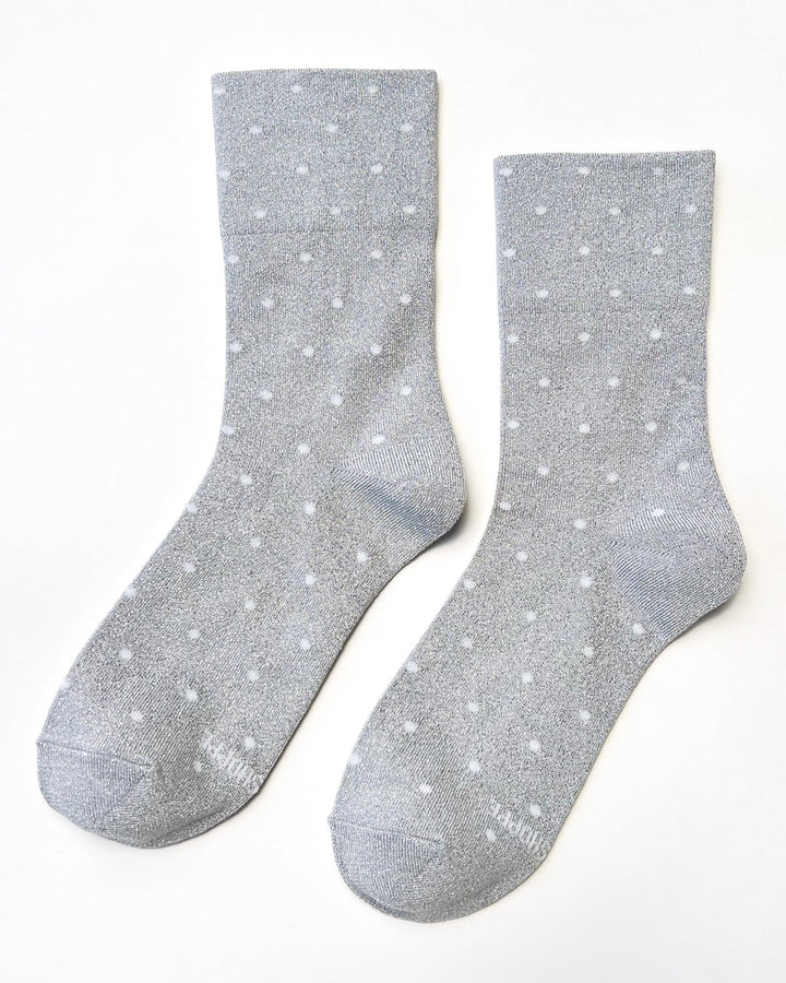 Le Bon Shoppe | Lurex Patterned Sneaker socks | Silver White