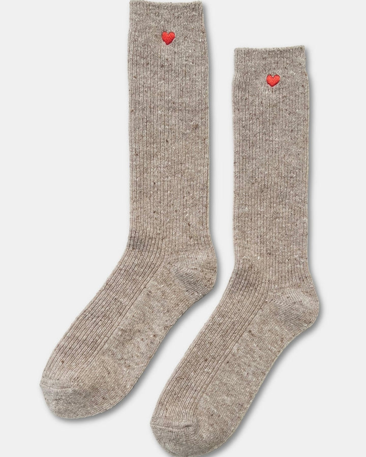Le Bon Shoppe | Embroidered Snow Socks | Tan Heart