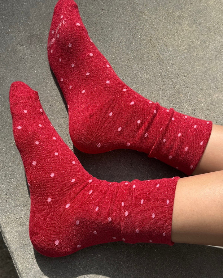 Le Bon Shoppe | Lurex Patterned Sneaker socks | Red Pink